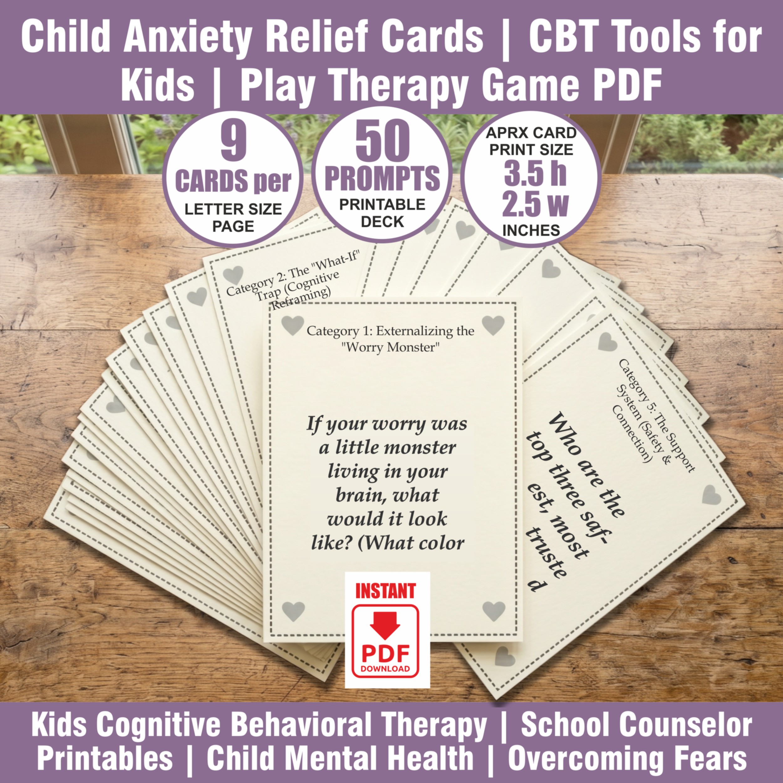 Child Anxiety Relief Cards | CBT Tools for Kids | Play Therapy Game PDF